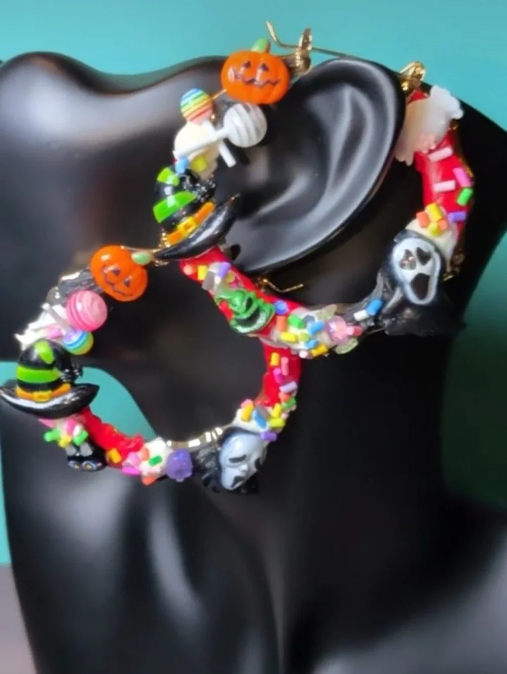 Hand CRAFTED Halloween Multicolor Holiday Hoop Earrings